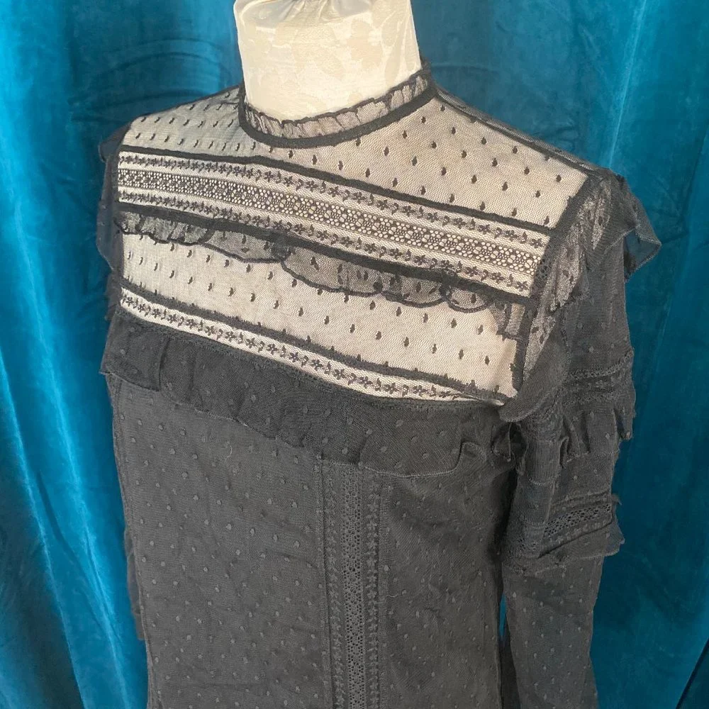 Express Mock Neck Ruffle & Lace Long Sleeve Top - Picture 2 of 7